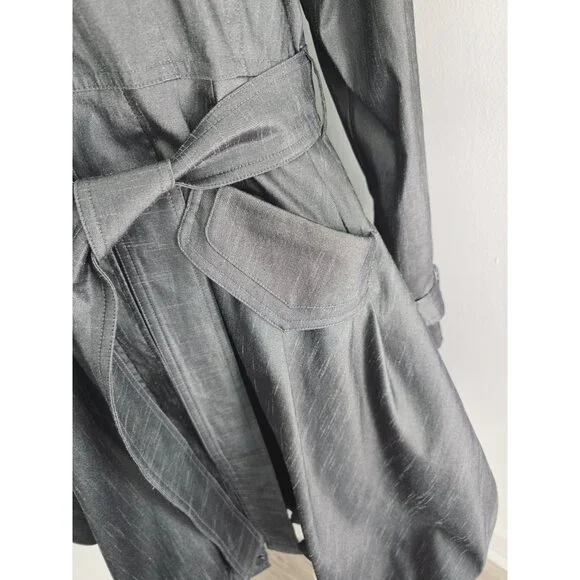 Samuel Dong Gray Metallic Taffeta Collared Bubble Hem Zip Trench Jacket Coat XL - Picture 7 of 14